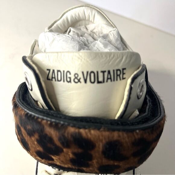 Zadig&Voltaire Mid Flash leopard-effect sneakers Logo Laces Sz 8 (39) NIB $698 - Picture 8 of 12